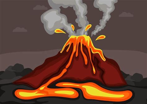 Erupci N Del Volc N Con Ilustraci N Vectorial De Lava Vector Premium