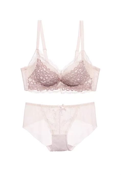 ZITIQUE Women S Wireless Uplifted Lace Lingerie Set Bra And Underwear Pink Buy