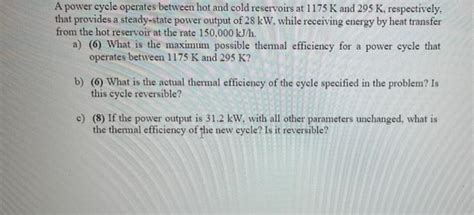 Solved A Power Cycle Operates Between Hot And Cold Chegg