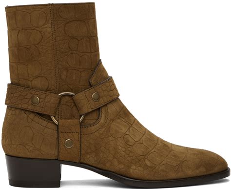 Saint Laurent Brown Croc Wyatt Harness Boots SSENSE UK