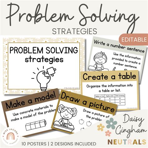 Math Problem Solving Strategies Posters Daisy Gingham Neutrals Miss