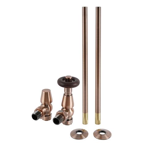 Milano Windsor Traditional Thermostatic Angled Radiator Valve And Pipe Set Antique Copper