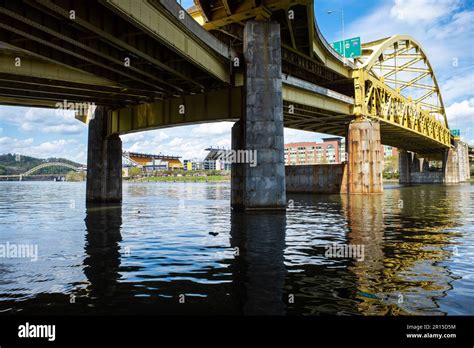 From Below The Fort Duquesne Bridge Spans The Allegheny River In