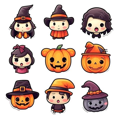 Groovy Style Halloween Character Set Halloween Kawaii Sticker