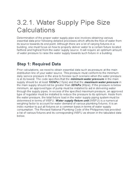 321 Water Supply Pipe Size Calculations Step 1 Required Data Pdf