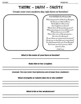 Create An Epic Hero Worksheet By Devlin Academy Tpt