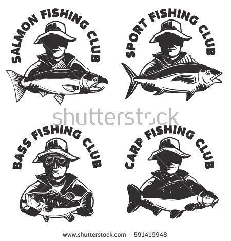 Set Fishing Club Labels Templates Fisherman стоковая векторная графика