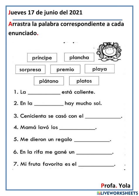 La Pl Y Pr Worksheet