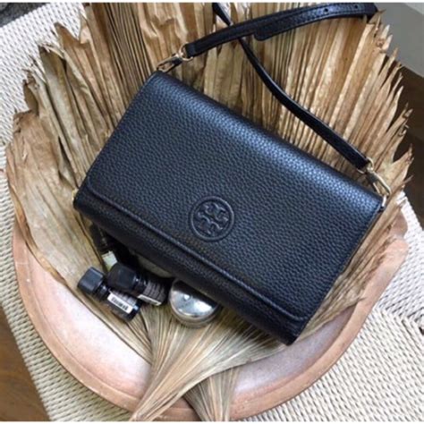 Tory Burch Woc 雙層掀蓋式荔枝紋全皮革縫線logo手拿斜背包二手 Tb包二手 蝦皮購物