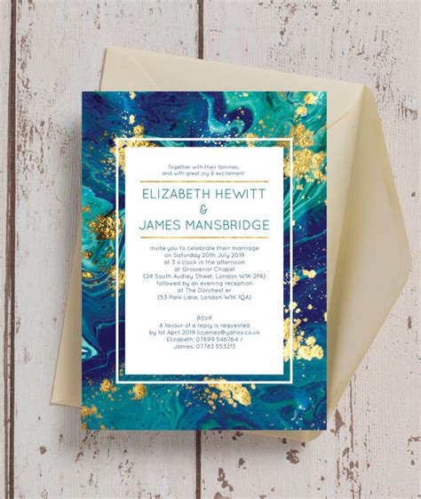 Teal Gold Ink Wedding Invitation From Each