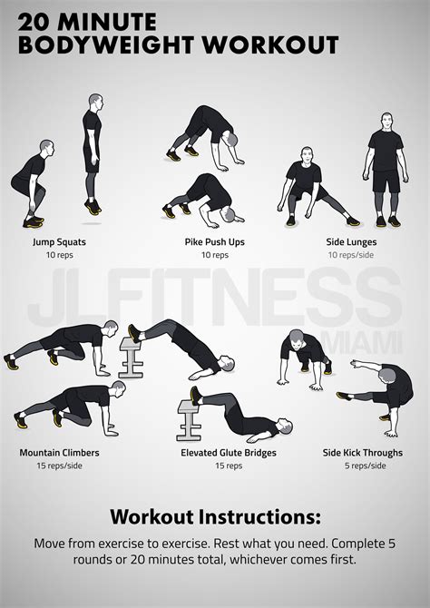 20 Minute Bodyweight Workout - JLFITNESSMIAMI- Easy to Follow Visual Workouts