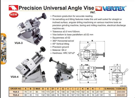 Morsa De Precision Universal Con Angulo Vua 3 Vertex Atec Co Ltd Co