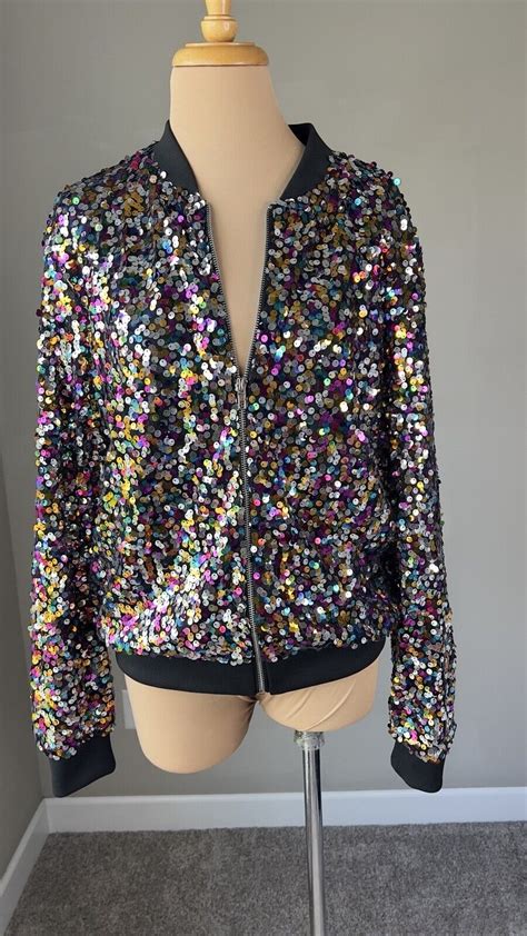 Anna Kaci California Rainbow Sequin Bomber Jacket Siz Gem