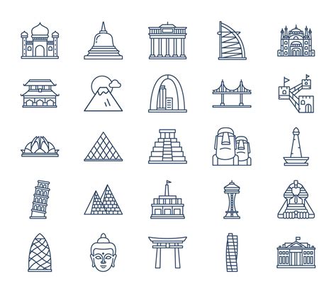 World famous Landmarks icon set 12166845 Vector Art at Vecteezy