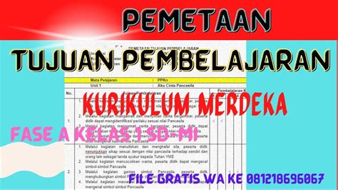 Pemetaan Tujuan Pembelajaran Kurikulum Merdeka Kelas 1 Sd Mi Lengkap