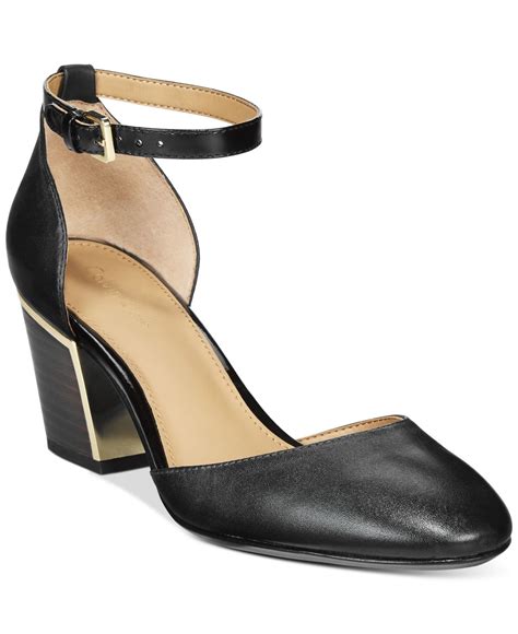 Calvin Klein Keller Ankle Strap Pumps In Black Black Leather Lyst