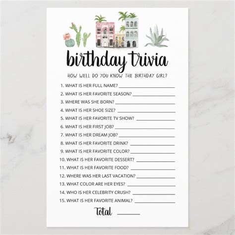 Birthday Trivia editable game | Zazzle