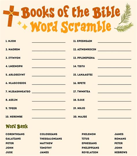 Printable Books Of The Bible Word Scramble Game | Bible study for kids
