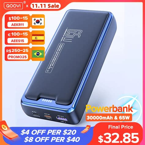 QOOVI Power Bank 30000mAh External Battery Capacity PD 65W Fast