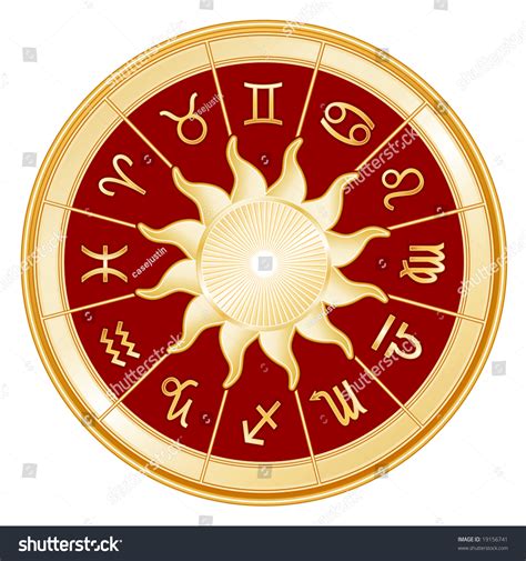 Horoscope Signs Of The Zodiac 12 Astrology Symbols Golden Sun Red