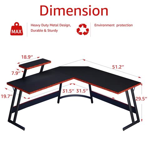 Lufeiya Black L Shaped Gaming Desk Inch Computer Corner Desks