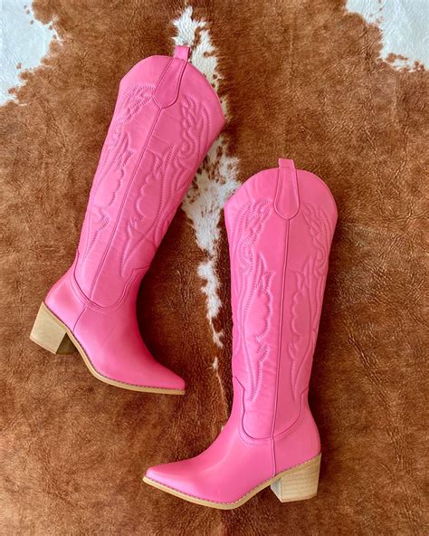 Walking In Dallas Knee High Boots Pink Cowgirl Boots Pink Knee High Boots Cowgirl Boots Outfit