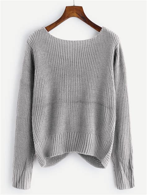 V Neckline Twist Front Sweater Shein Sheinside