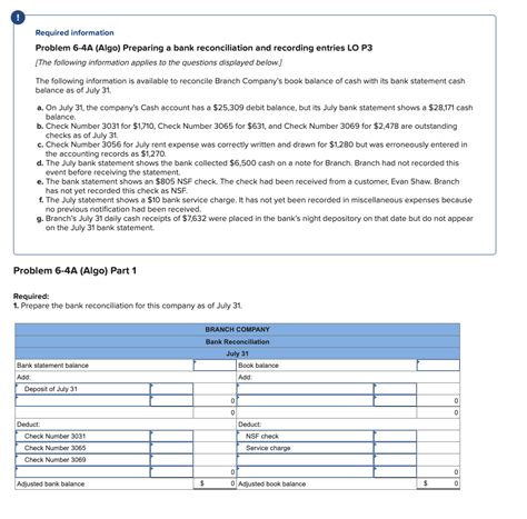 Solved Problem A Algo Preparing A Bank Reconciliat