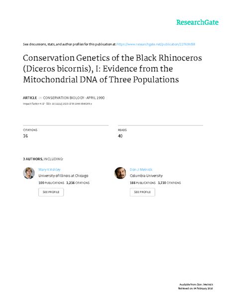 Conservation Genetics of the Black Rhino - See discussions, stats, and
