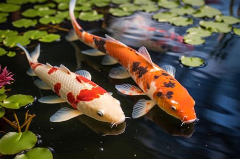 Premium Photo Two Koi Fish Swimming In A Pond Of Water