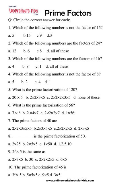 Prime Factors Worksheet Grade 3 07 Worksheets Library