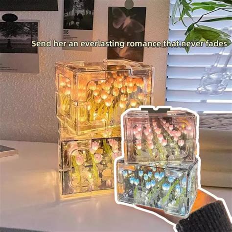 CUBE TULIP MIRROR Night Light Handmade DIY Tulip Flower Lamp Birthday