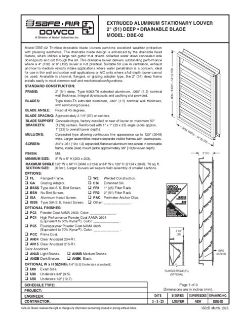 Fillable Online Submittal Model DBE 02 Extruded Aluminum Stationary