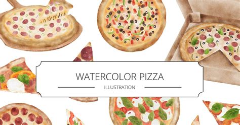 Watercolor Pizza Illustration, Graphics - Envato Elements