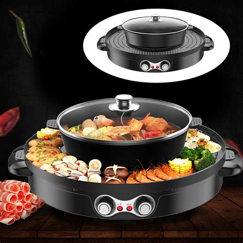 Buy DENEST 2 In 1 Electric Hot Pot Grill Indoor Smokeless Shabu Pot Black 110V Online At Lowest