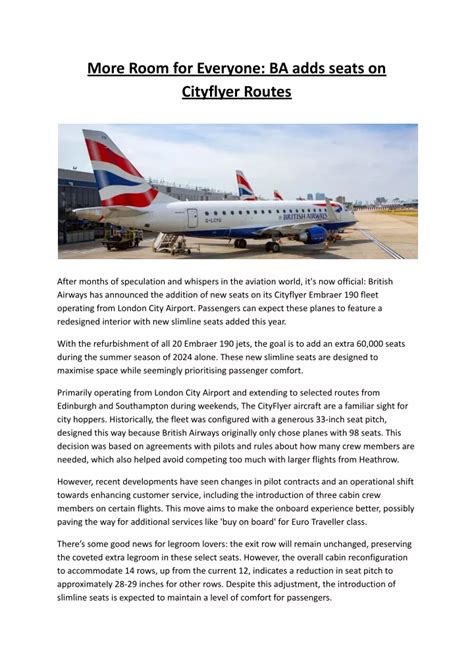 Ppt More Room For Everyone Ba Adds Seats On Cityflyer Routes