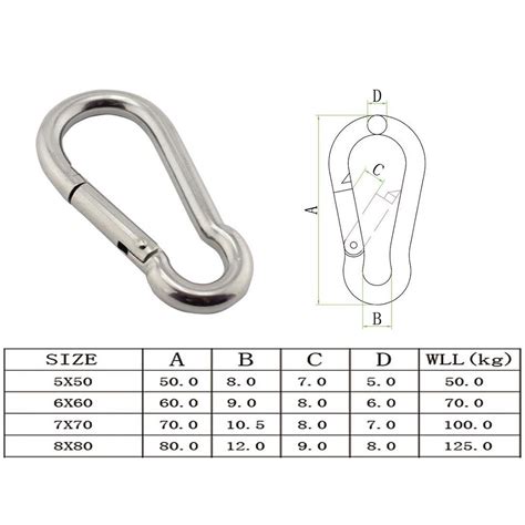 pcs  stainless steel carabiner snap hook marin grandado