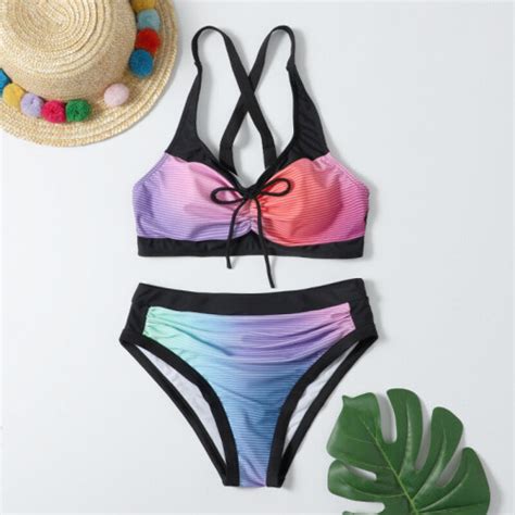 Rainbow Print Swimsuits Push Up Bikini Female Swimwear For Pool Beach Wear Bikinis Women S