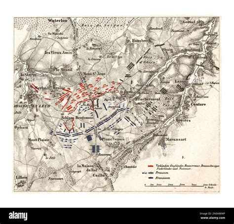 Ilustración Del Siglo 19th De La Batalla De Waterloo Librada El 18 De