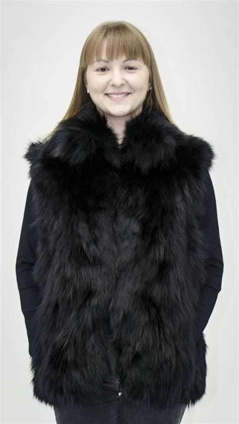 Adrienne Landau 26 Black Fox Sections Vest Size 6 8 A J Ugent Furs