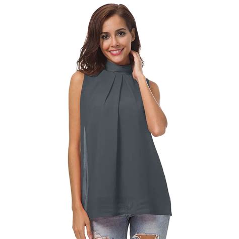 Feierhaosi Turtleneck Women Shirt Sleeveless Splice Solid Loose Shirts