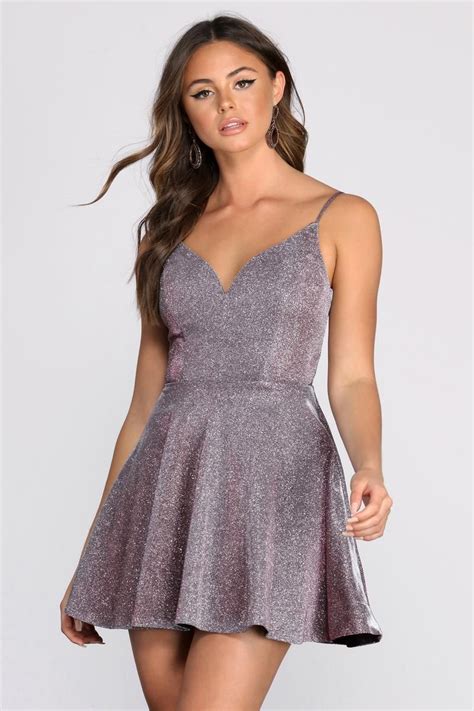 Layla Metallic Skater Dress Hoco Dresses Windsor Dresses Homecoming