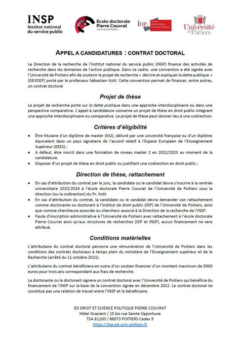 Contrat doctoral Projet de recherche décrire et expliquer la dette