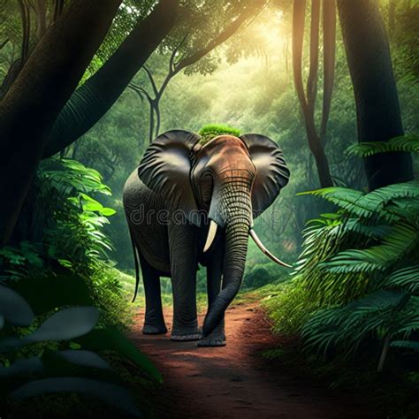 Elephants In The Forest Panoramic Image Of An Elephant In The Jungle