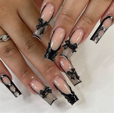 Black And Nude Nail Design Long Nail Inspo Rhinestones Design Artofit