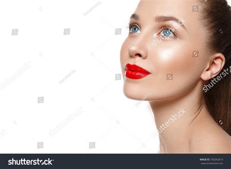 Beautiful Woman Portrait Red Lips Nude Stock Photo 792042013 Shutterstock