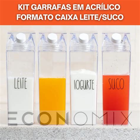 Kits Garrafa Acr Lico Caixa De Leite L Transparente Formato Caixa De