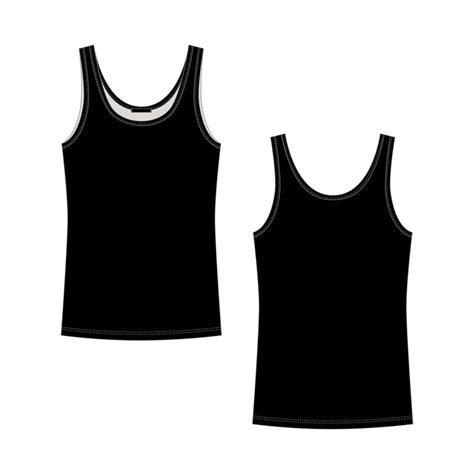 Technical Sketch Black Tank Top For Girls Isolated On White Background