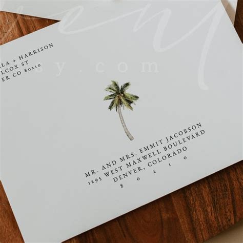 Palm Tree Envelope Template Printable Tropical Wedding Etsy