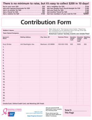 Fillable Online Main Acsevents Making Strides Contribution Form Main